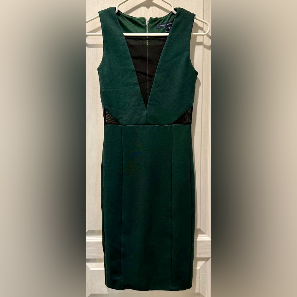 French Connection Sleeveless Lula Black V-Mesh Illusion Bodice Pencil Dress ZP1 - Picture 3 of 8
